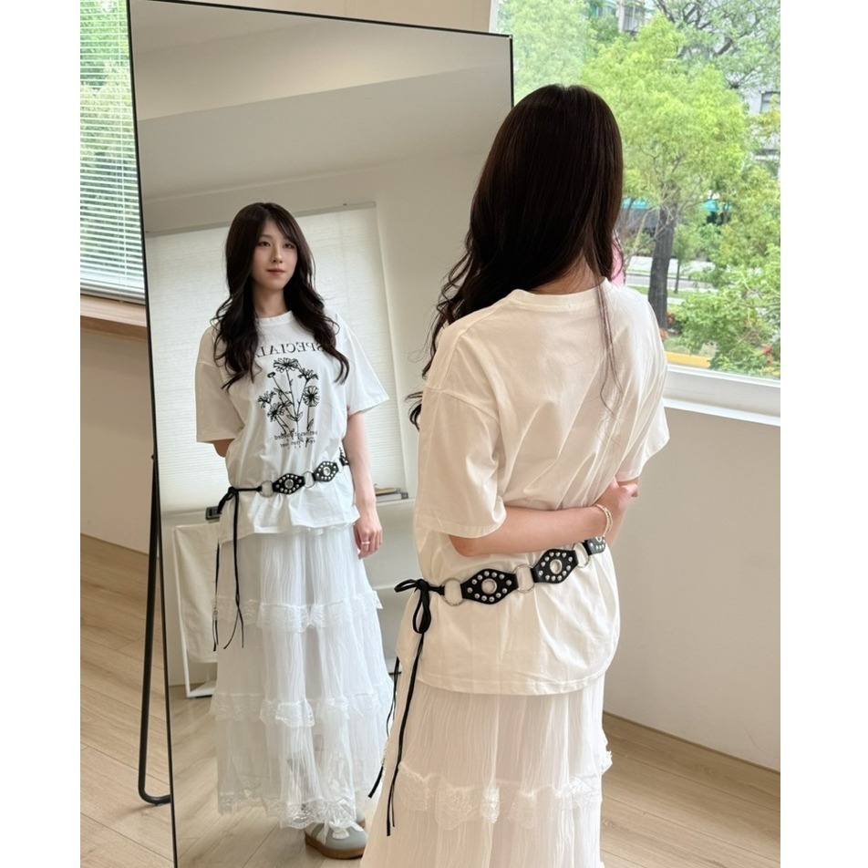 bunny_stall (現貨)浪漫蕾絲紋肌理鬆緊腰蛋糕長裙/3Colors/S-L-細節圖4