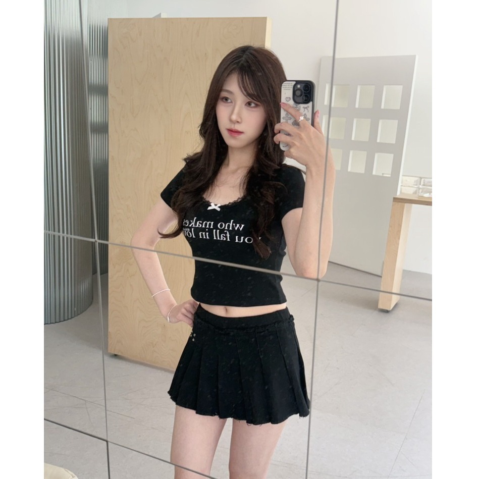 bunny_stall (現貨)不得不愛的甜酷風設計感中低腰百褶短裙/有內襯-細節圖3