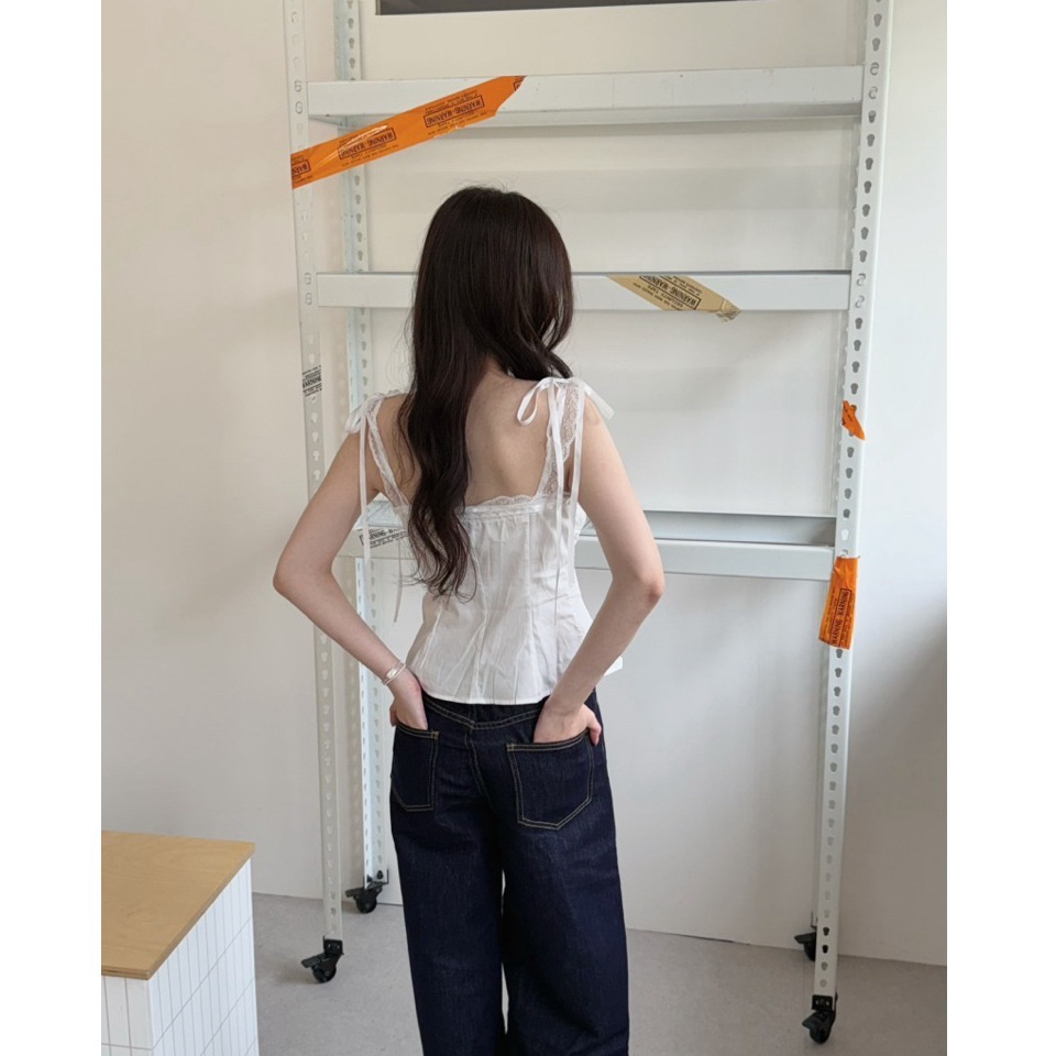 bunny_stall 🤍純慾感滿分的蕾絲拼接綁帶收腰背心/S-L-細節圖4