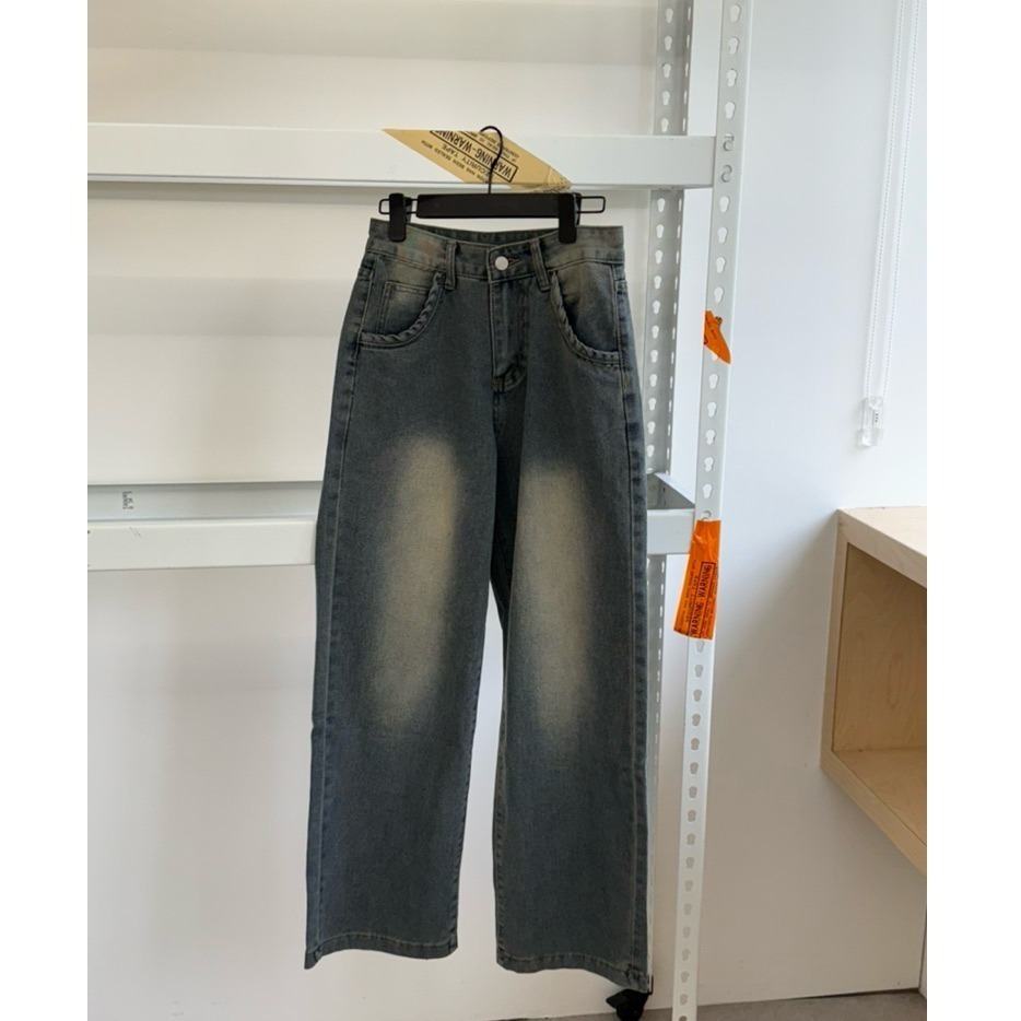 bunny_stall (現貨)每天穿不膩的柔軟美式復古刷色牛仔長褲/S-L-細節圖2