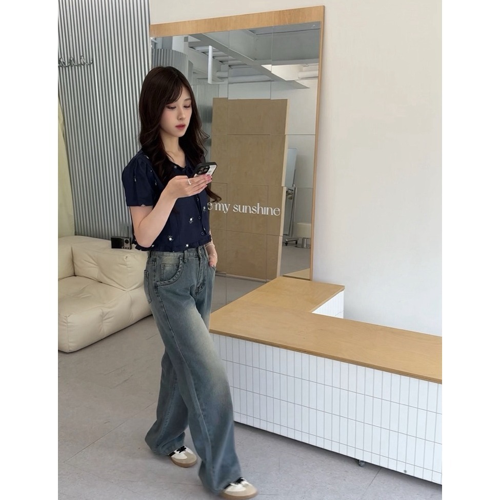 bunny_stall (現貨)每天穿不膩的柔軟美式復古刷色牛仔長褲/S-L-細節圖7