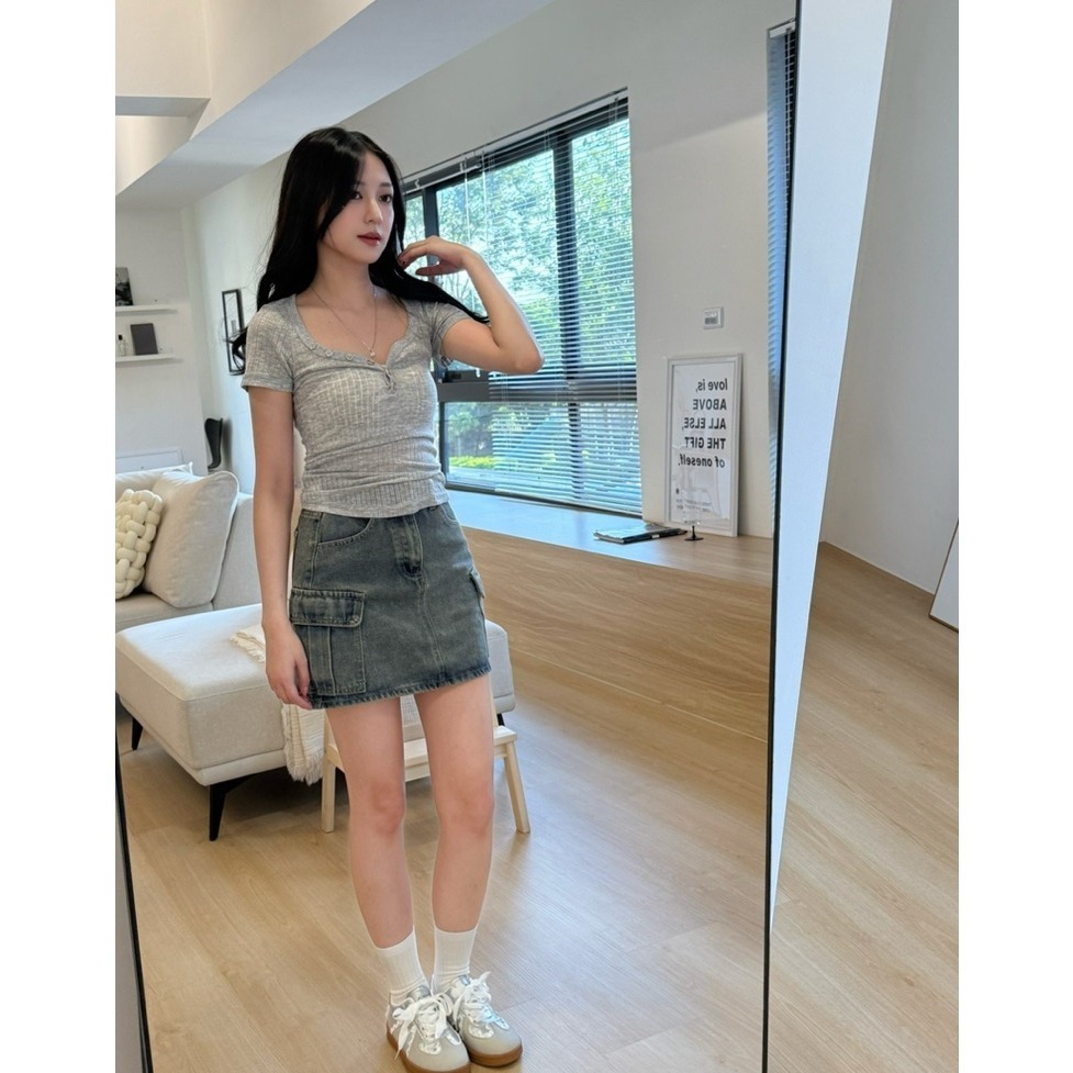 bunny_stall (現貨)雙側大口袋設計工裝感牛仔短裙/有內襯/S-L-細節圖3
