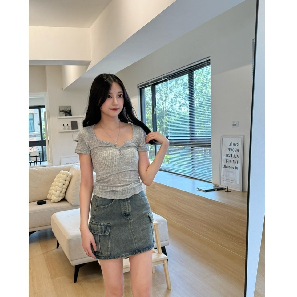 bunny_stall (現貨)雙側大口袋設計工裝感牛仔短裙/有內襯/S-L-規格圖8