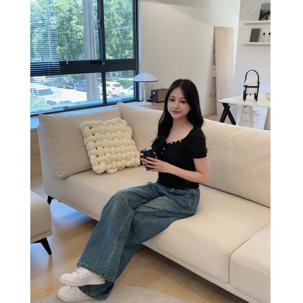 bunny_stall (現貨)一年四季都百搭的柔軟彎刀褲/牛仔長褲/S-L-細節圖8