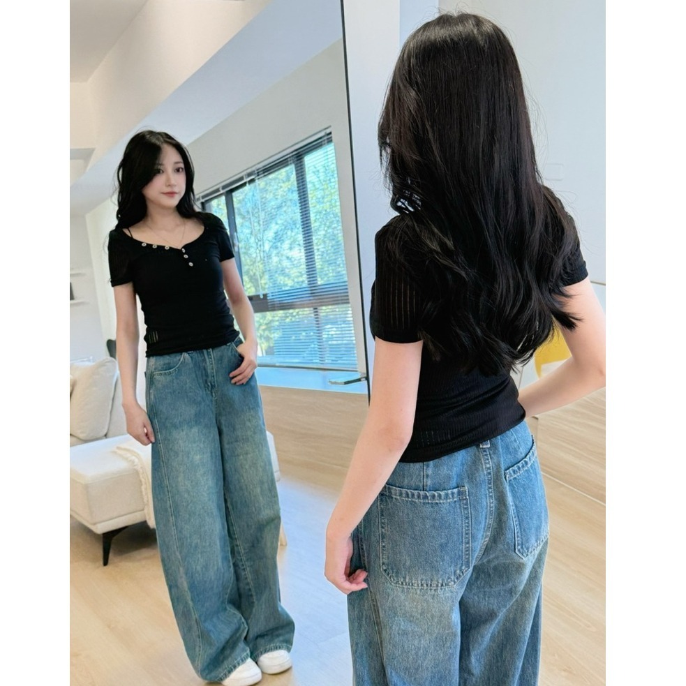 bunny_stall (現貨)一年四季都百搭的柔軟彎刀褲/牛仔長褲/S-L-細節圖9