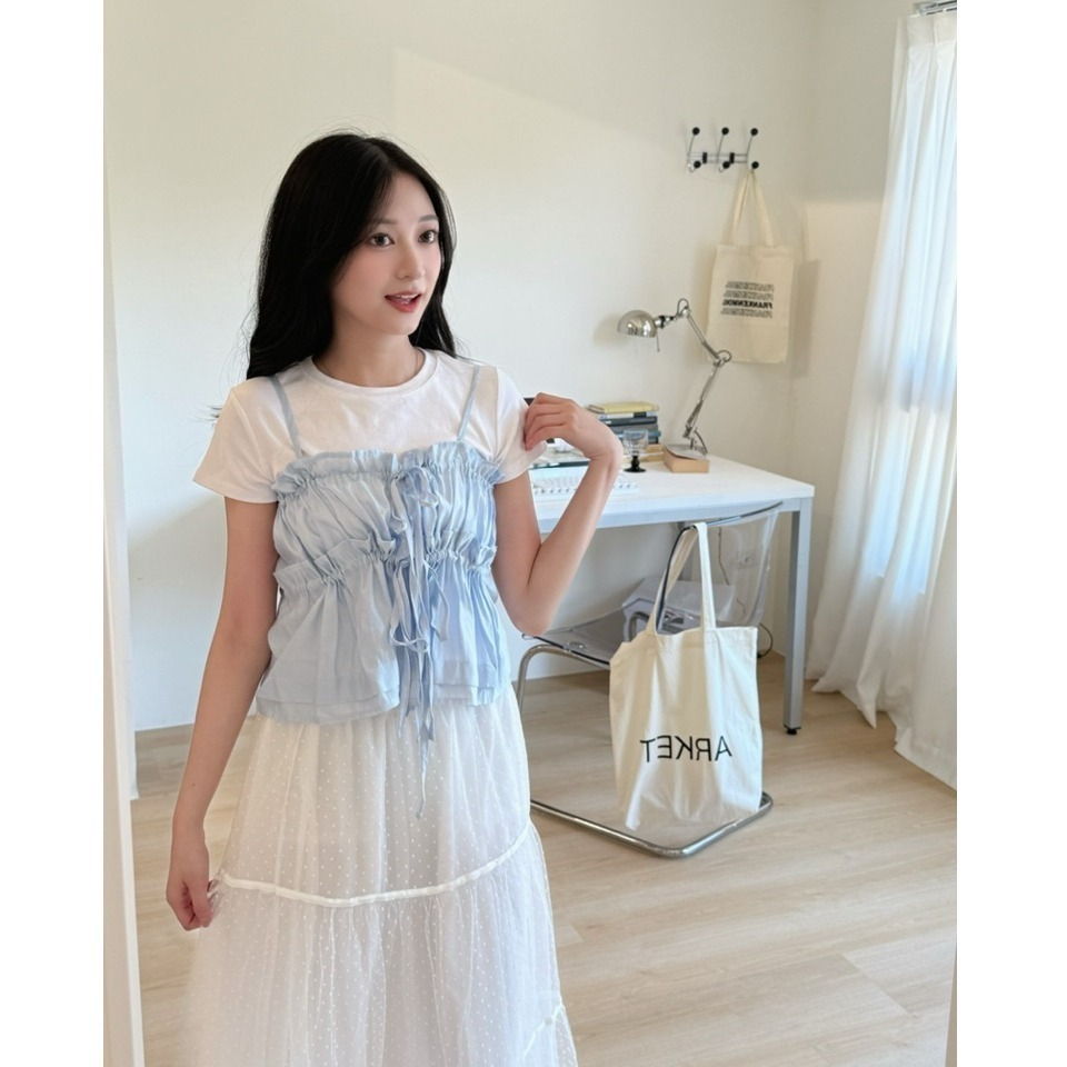 bunny_stall 層次穿搭必備🩵可調節式的緞面感外搭吊帶背心-細節圖4