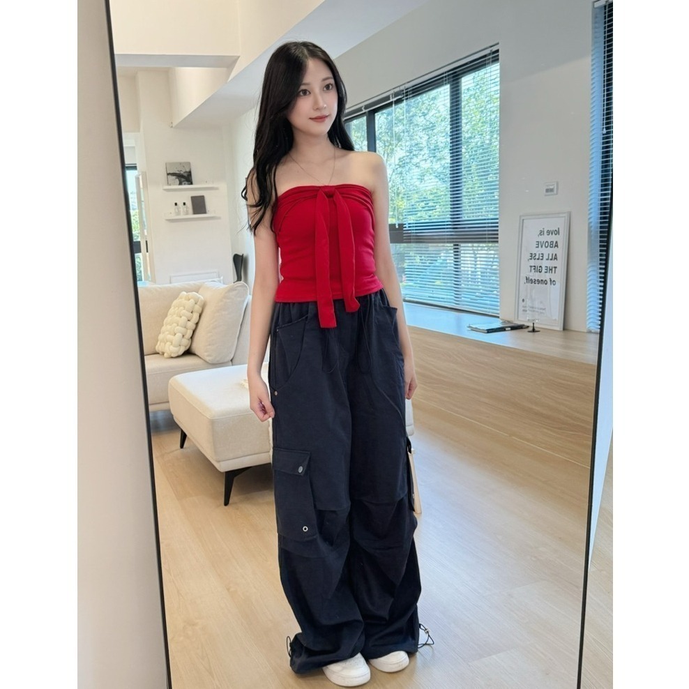 bunny_stall (現貨)夏天要來一件的率性設計感鬆緊腰工裝褲/3Colors/S-L-細節圖5