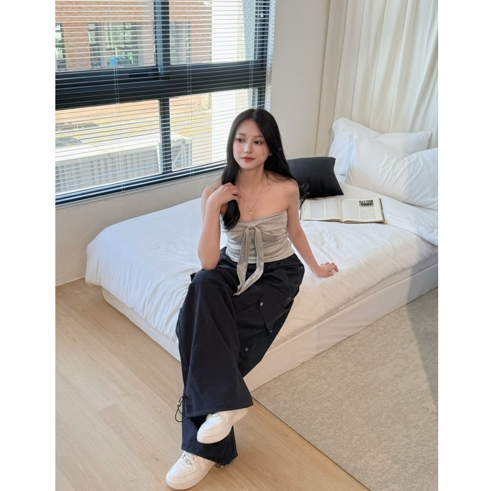 bunny_stall (現貨)夏天要來一件的率性設計感鬆緊腰工裝褲/3Colors/S-L-細節圖7