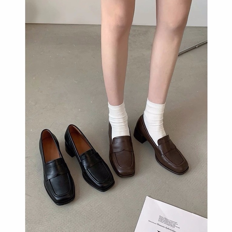 bunny_stall 經典學院風🤎法式方頭粗跟小皮鞋樂福鞋-細節圖2