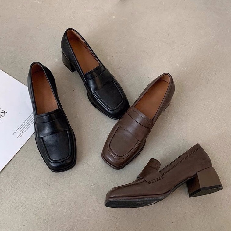 bunny_stall 經典學院風🤎法式方頭粗跟小皮鞋樂福鞋-細節圖9