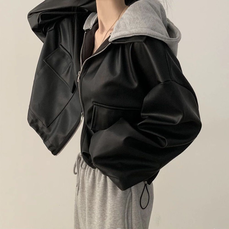 bunny_stall 跳動DNA💕怎麼穿都率性的皮衣外套/帽子可拆/3Colors-細節圖2