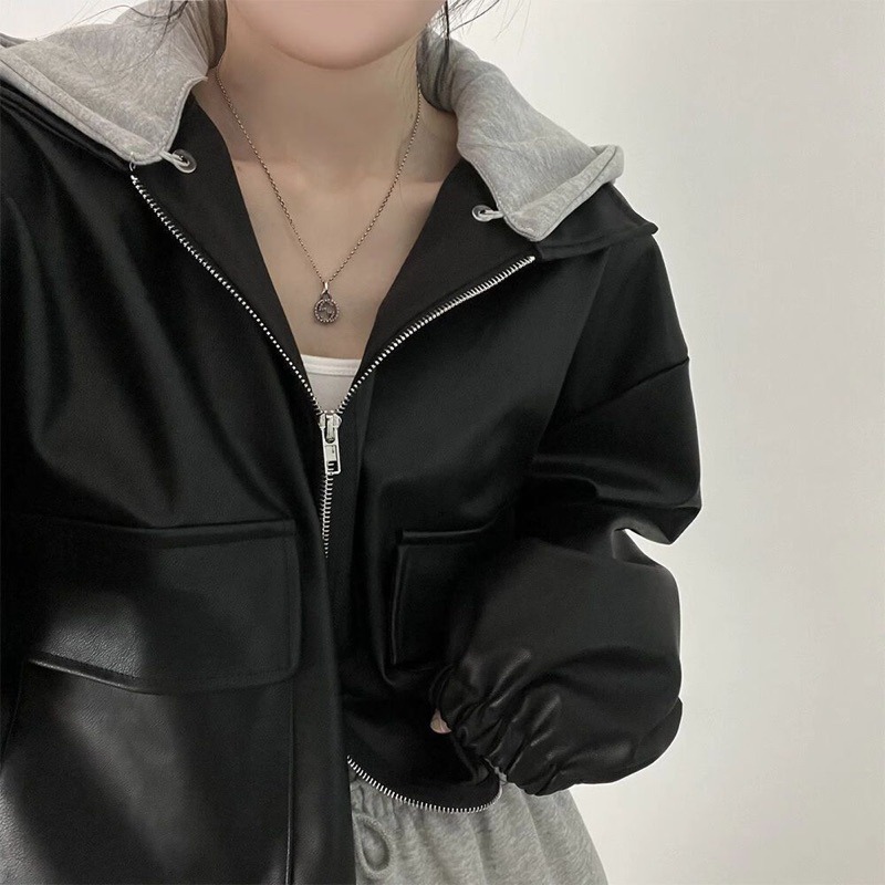 bunny_stall 跳動DNA💕怎麼穿都率性的皮衣外套/帽子可拆/3Colors-細節圖3