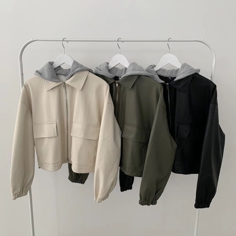 bunny_stall 跳動DNA💕怎麼穿都率性的皮衣外套/帽子可拆/3Colors-細節圖8