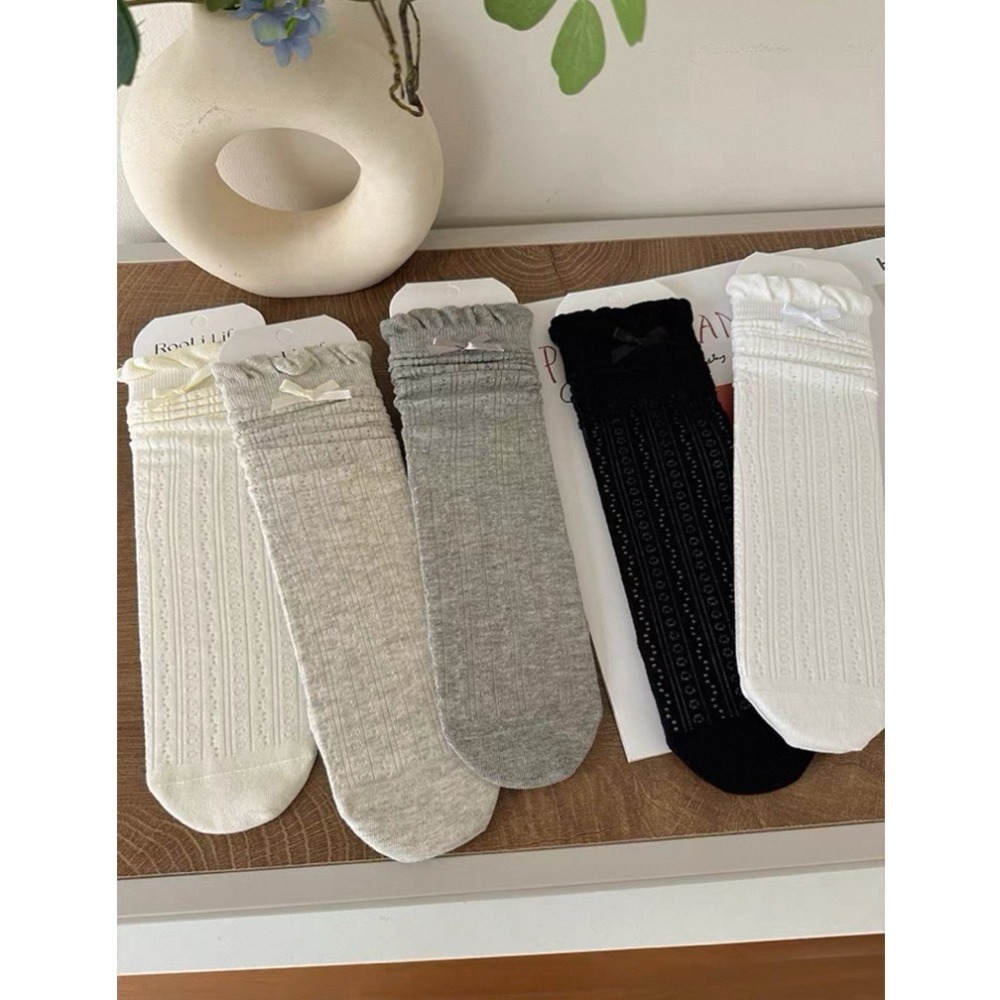 bunny_stall (現貨)甜美日系感🎀少女芭蕾風薄款中筒襪、襪子/5Colors-細節圖2