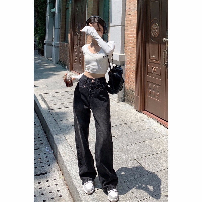 bunny_stall (現貨)今年必收🖤最修身的版型直筒拖地牛仔褲/XS-L-細節圖5