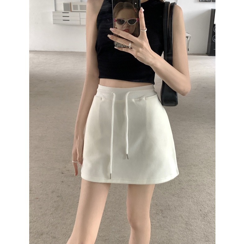 bunny_stall (現貨)最百搭的經典三色鬆緊腰抽繩包臀短裙/有安全褲-細節圖7