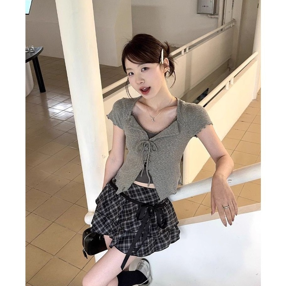 短版上衣(深灰S)