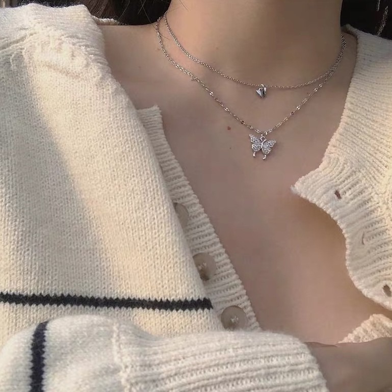 bunny_stall (現貨)閃亮亮的雙層蝴蝶鎖骨項鍊🦋-細節圖2