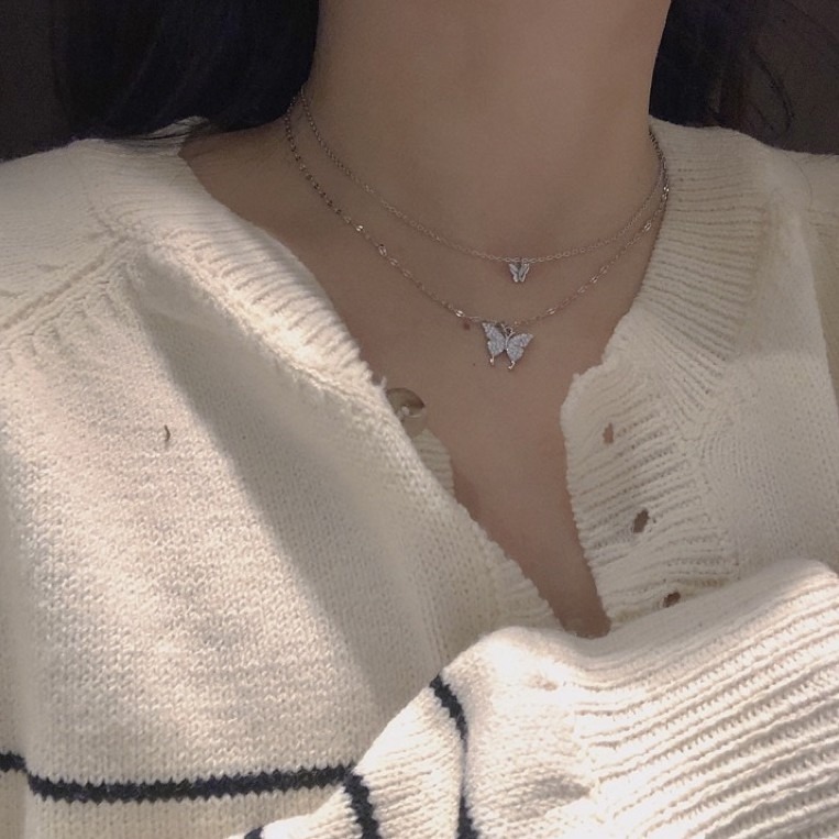 bunny_stall (現貨)閃亮亮的雙層蝴蝶鎖骨項鍊🦋-細節圖3