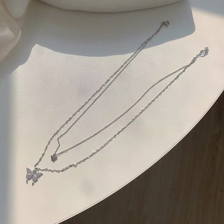 bunny_stall (現貨)閃亮亮的雙層蝴蝶鎖骨項鍊🦋-細節圖5