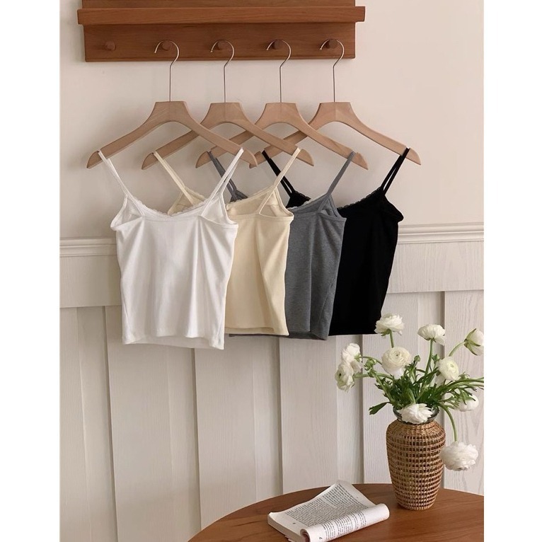 bunny_stall (現貨)單穿沒問題！美背蕾絲花邊吊帶背心/有胸墊/4Colors-細節圖5