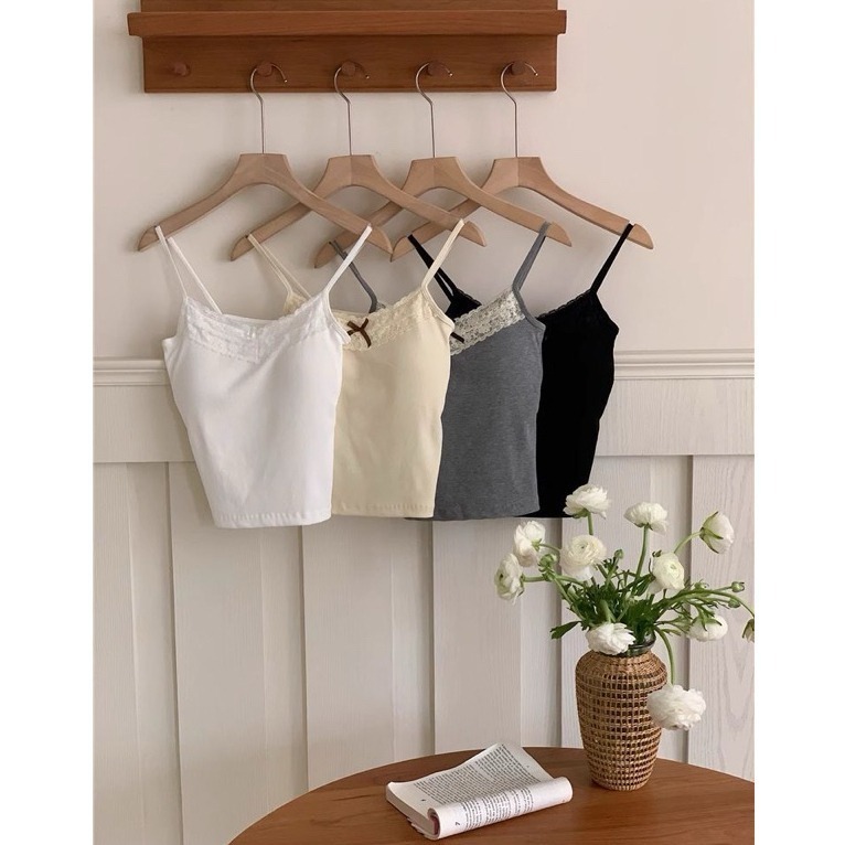 bunny_stall (現貨)單穿沒問題！美背蕾絲花邊吊帶背心/有胸墊/4Colors-細節圖6