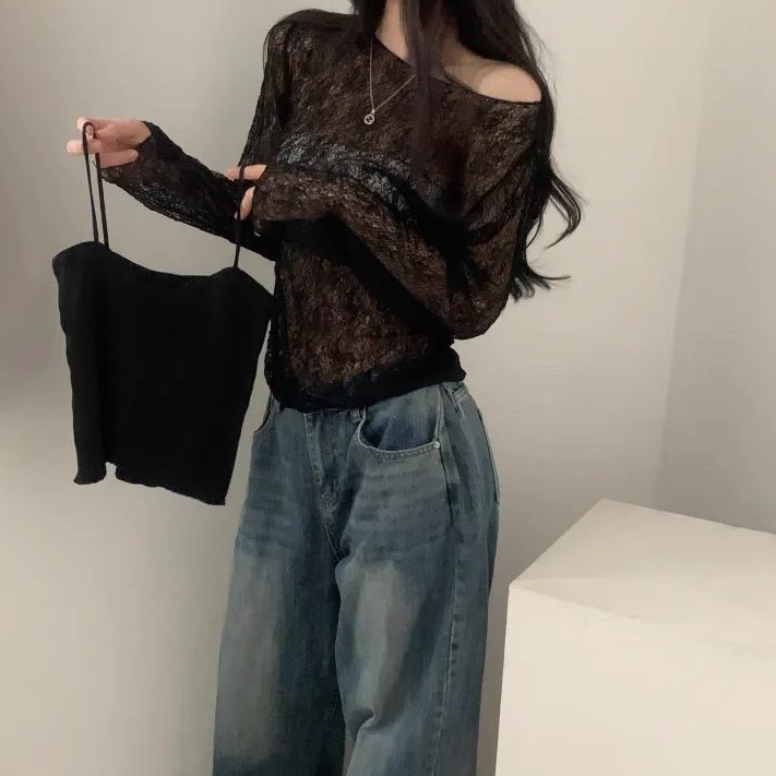 bunny_stall 微透膚蕾絲長袖罩衫+純色吊帶背心兩件式上衣-細節圖8