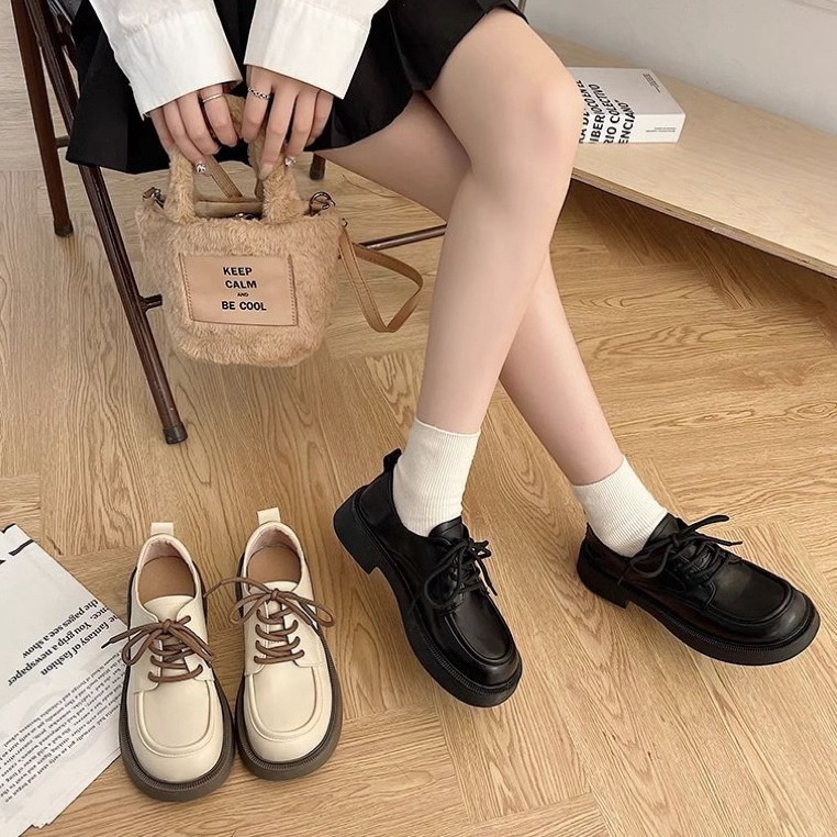 bunny_stall 經典百搭的繫帶英倫風樂福鞋小皮鞋-細節圖2