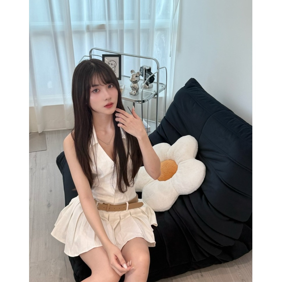 bunny_stall (現貨)微性感韓系🤍掛脖露背設計連身裙/附皮帶/S-L-細節圖4