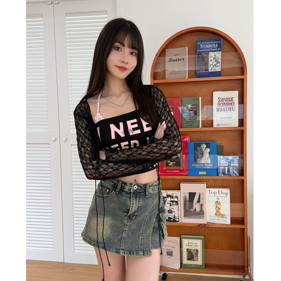 bunny_stall (現貨)復古設計感不規則牛仔褲裙/短裙/S-XL-細節圖5