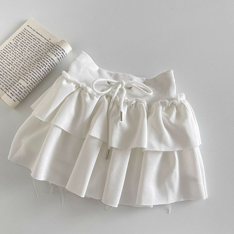Q-2.鬆緊腰綁帶賭短裙有內襯/白S