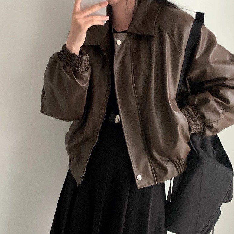 bunny_stall (現貨)雪夜情深🤎質感在線的加絨款翻領皮衣外套-細節圖4