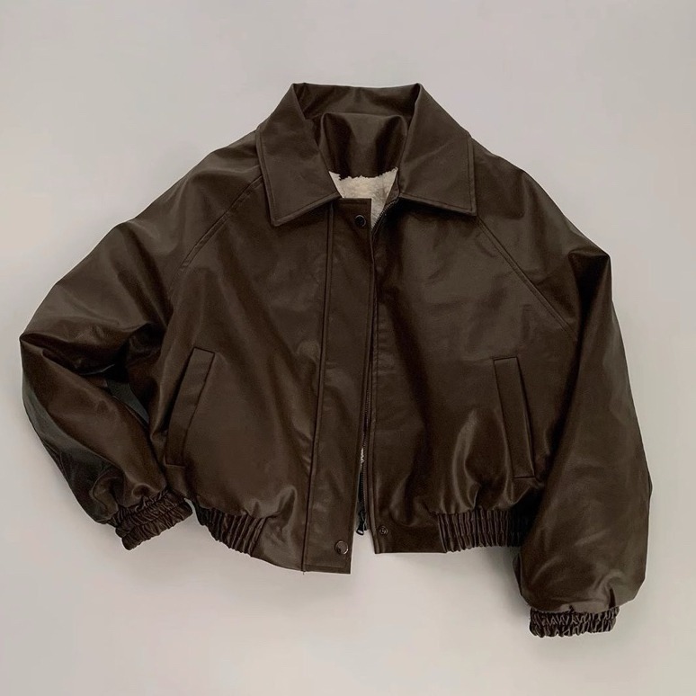 bunny_stall (現貨)雪夜情深🤎質感在線的加絨款翻領皮衣外套-細節圖7