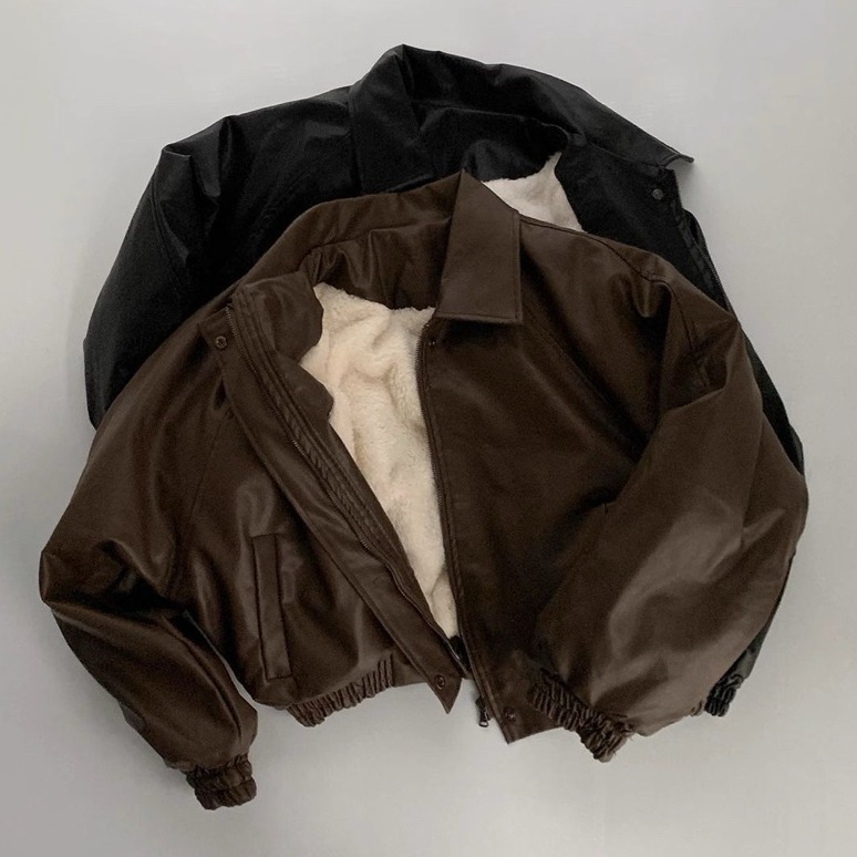 bunny_stall (現貨)雪夜情深🤎質感在線的加絨款翻領皮衣外套-細節圖9