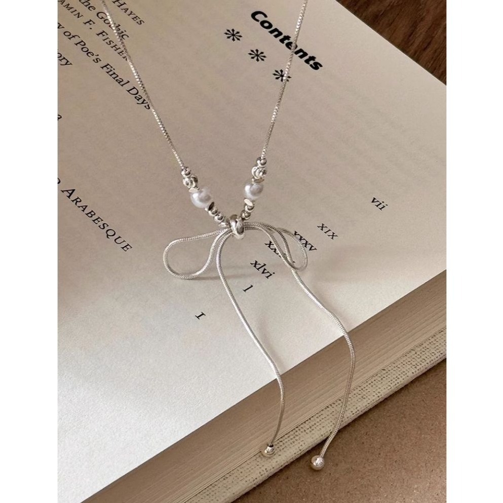 bunny_stall 輕鬆點綴仙女氣息的蝴蝶結珍珠項鍊鎖骨練-細節圖5