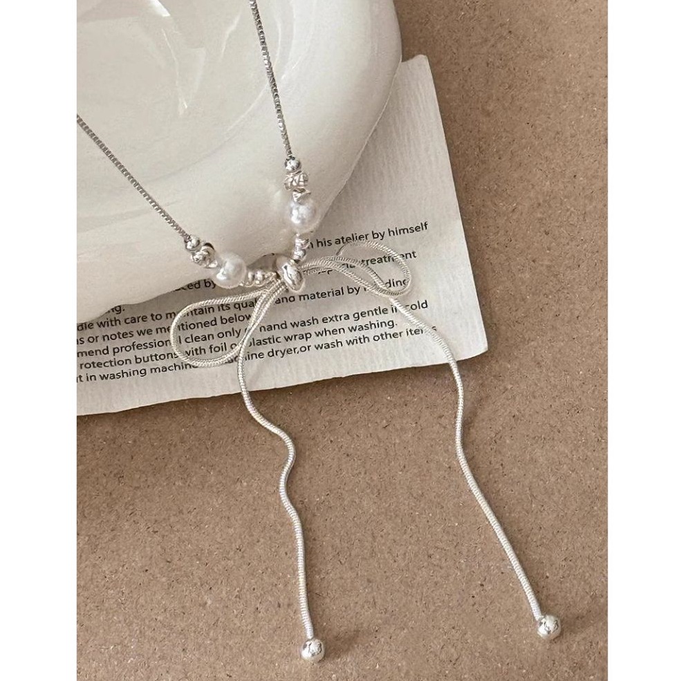 bunny_stall 輕鬆點綴仙女氣息的蝴蝶結珍珠項鍊鎖骨練-細節圖6