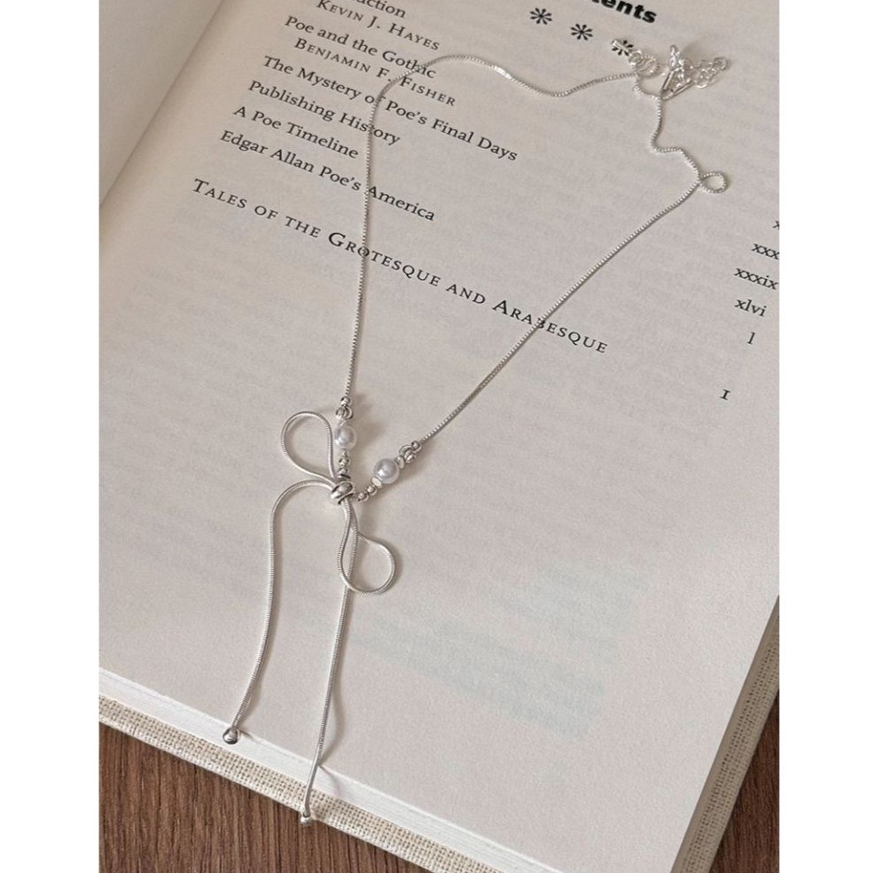 bunny_stall 輕鬆點綴仙女氣息的蝴蝶結珍珠項鍊鎖骨練-細節圖7