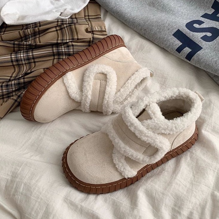 bunny_stall 魔鬼氈穿脫❄️毛絨絨保暖可愛的厚底雪靴短靴-細節圖2