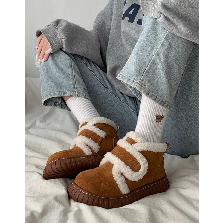 bunny_stall 魔鬼氈穿脫❄️毛絨絨保暖可愛的厚底雪靴短靴-細節圖7