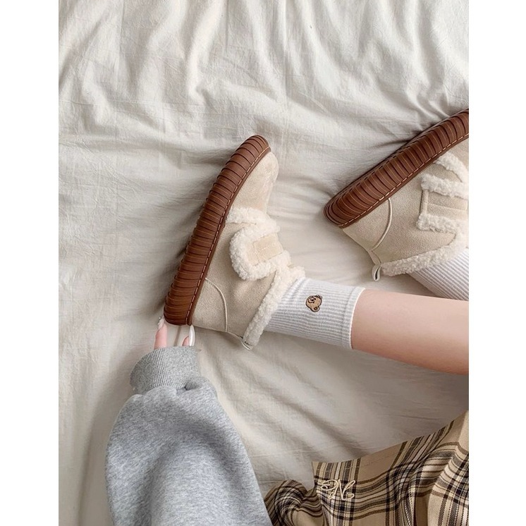 bunny_stall (現貨)魔鬼氈穿脫❄️毛絨絨保暖可愛的厚底雪靴短靴-細節圖4