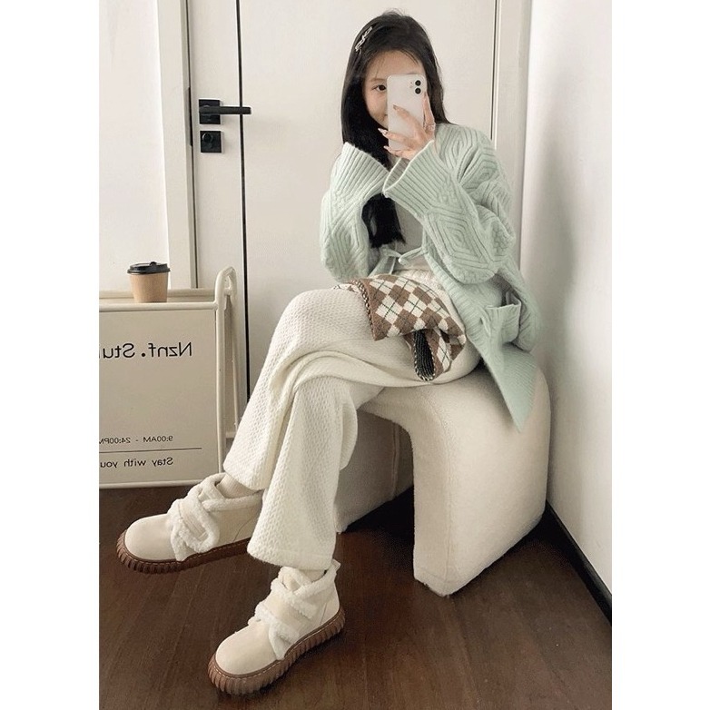 bunny_stall (現貨)魔鬼氈穿脫❄️毛絨絨保暖可愛的厚底雪靴短靴-細節圖6