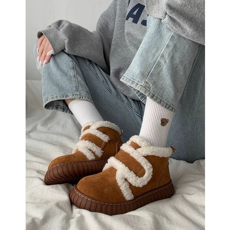 bunny_stall (現貨)魔鬼氈穿脫❄️毛絨絨保暖可愛的厚底雪靴短靴-細節圖7