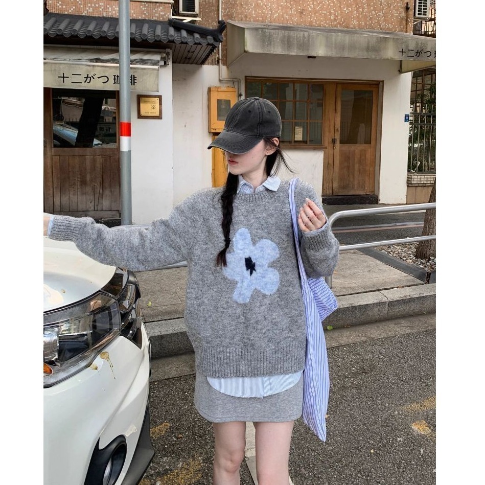 bunny_stall (現貨)如果我是一朵花🌼休閒百搭的圓領針織毛衣-細節圖3