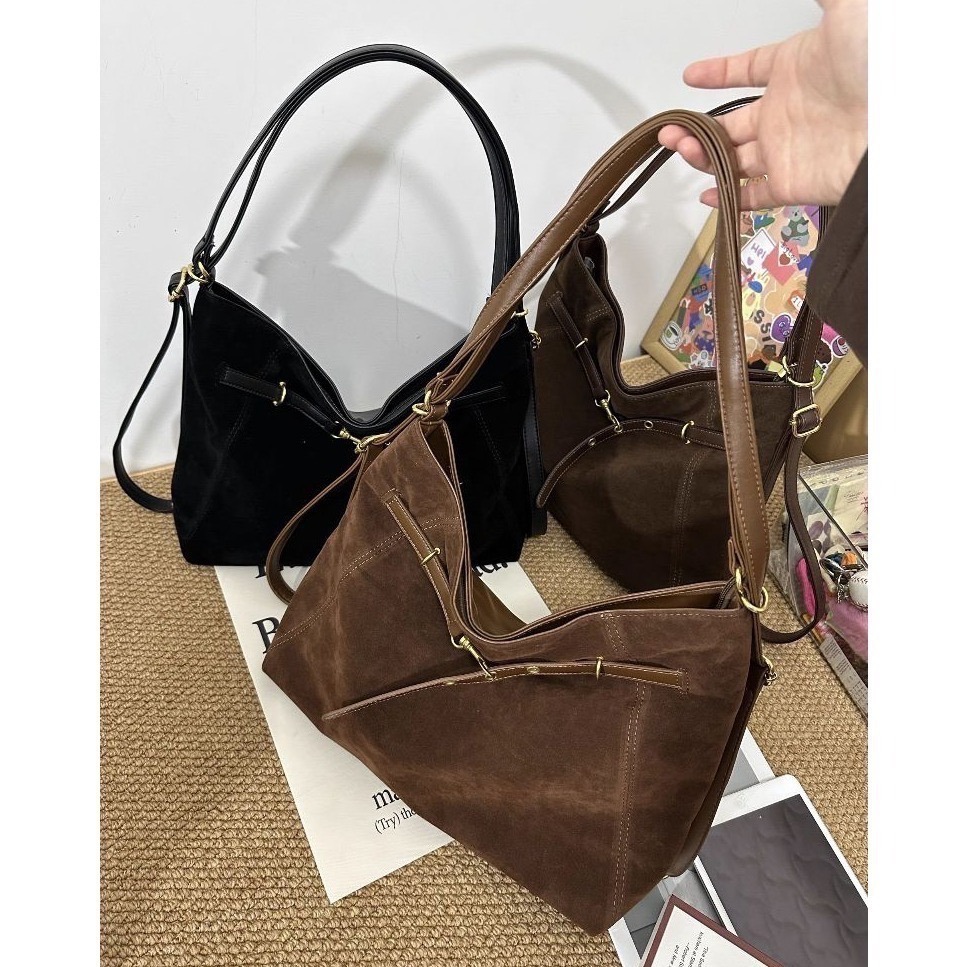 bunny_stall 秋冬必備新款🤎高質感麂皮絨大容量單肩包/手提包/3Colors-細節圖2