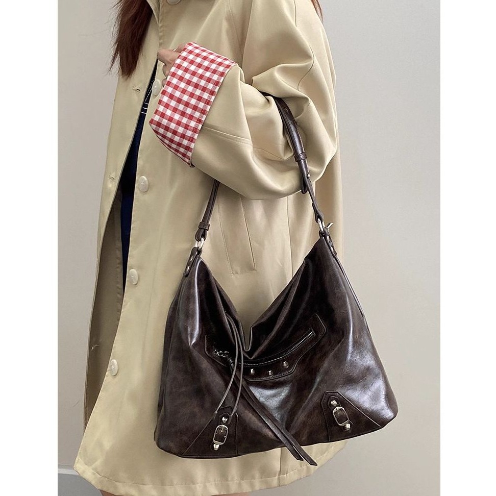 bunny_stall 通勤超能裝！個性少女大容量單肩包/斜垮包(咖啡色)-細節圖6