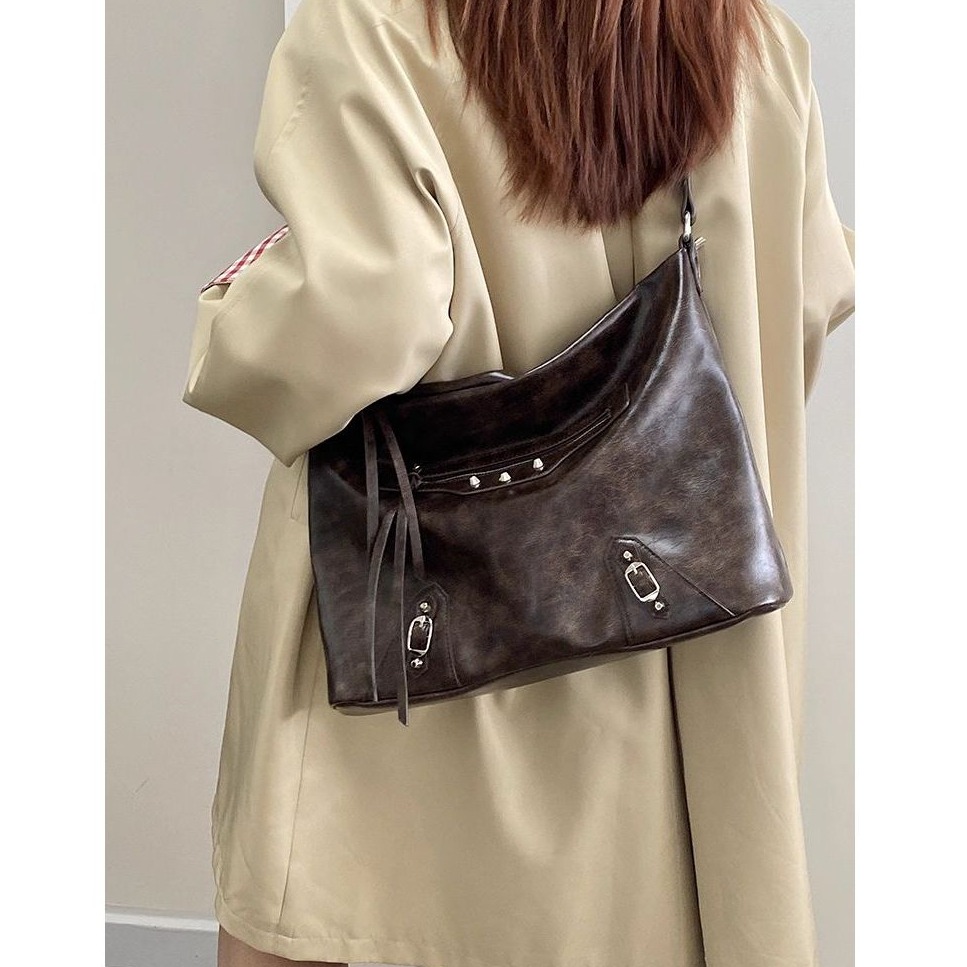 bunny_stall 通勤超能裝！個性少女大容量單肩包/斜垮包(咖啡色)-細節圖7