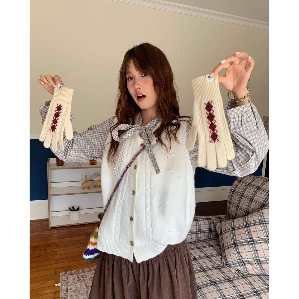 bunny_stall 秋冬日系感疊穿🍂襯衫+針織背心+燈心絨中長裙套裝/S-L-細節圖6