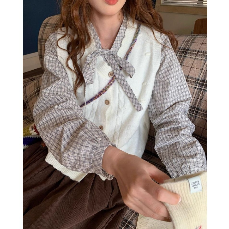 米白色針織背心