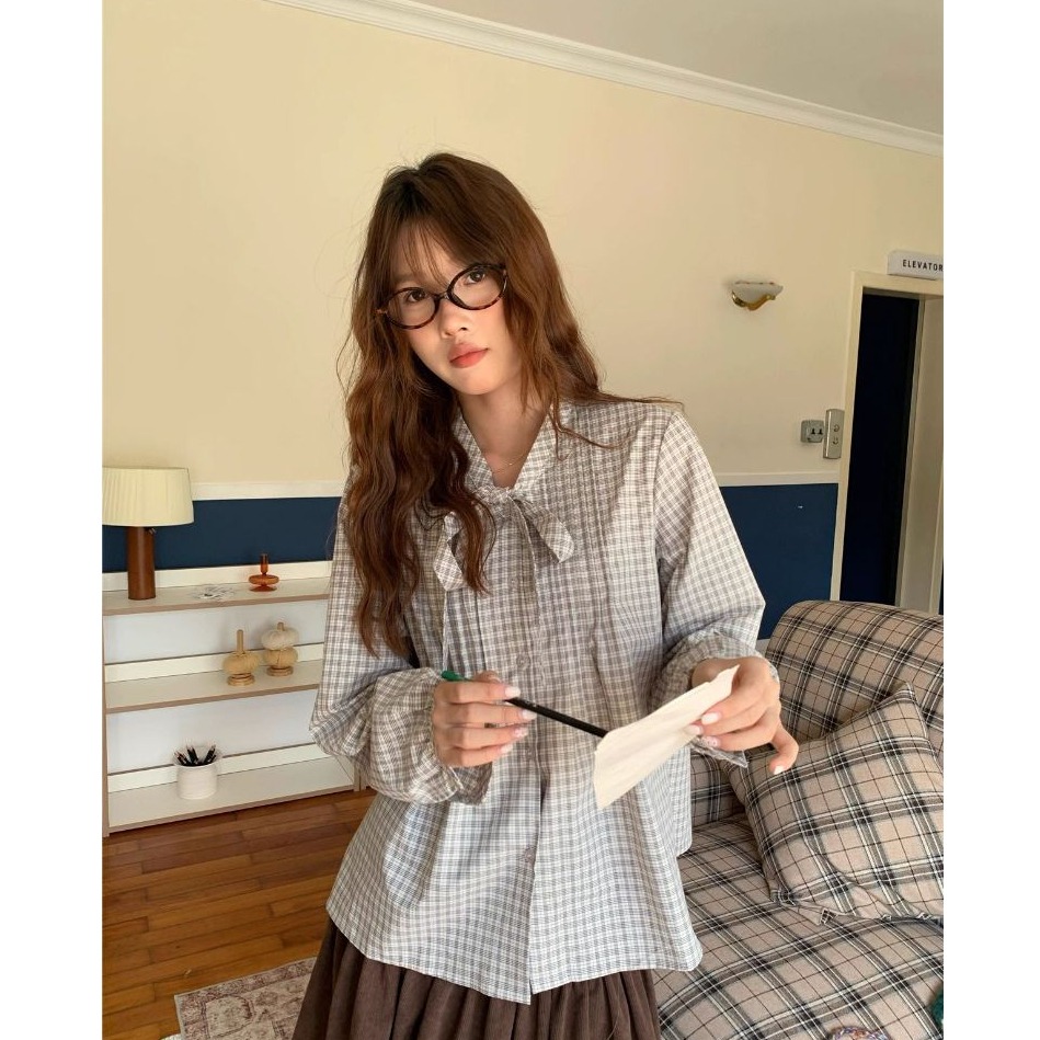 格紋綁帶襯衫S