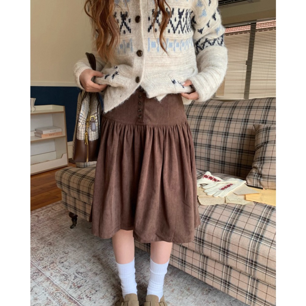 bunny_stall 秋冬日系感疊穿🍂襯衫+針織背心+燈心絨中長裙套裝/S-L-規格圖9